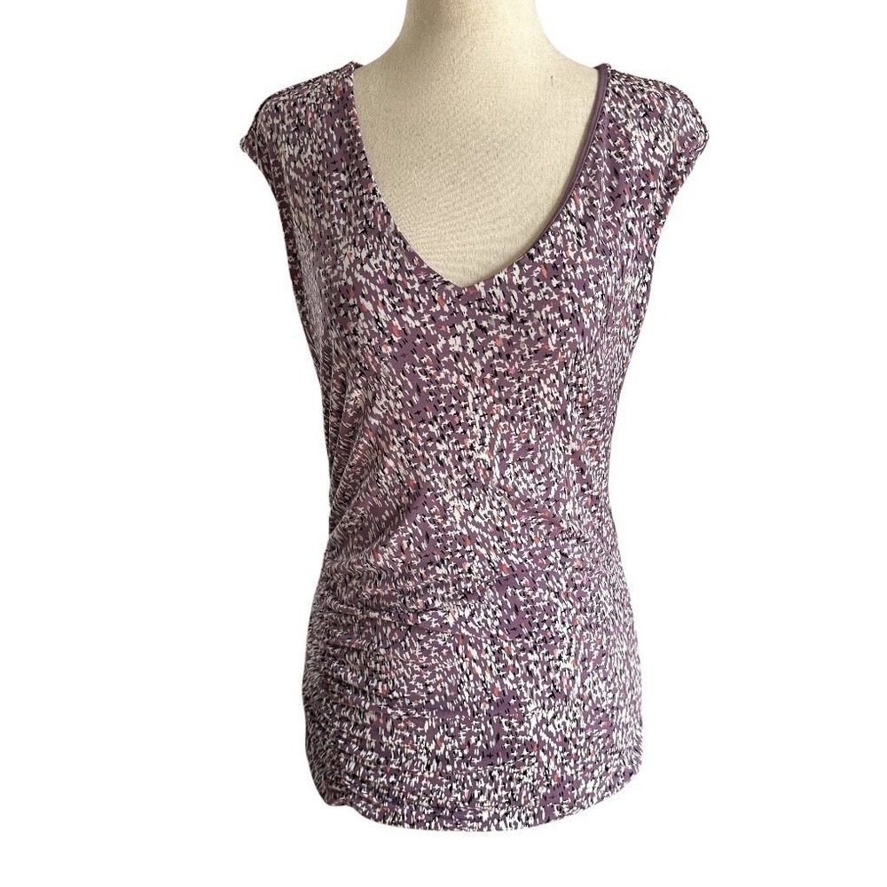 White House Black Market Purple Ruched V-Neck Sleeveless Blouse Top XS | 39-27